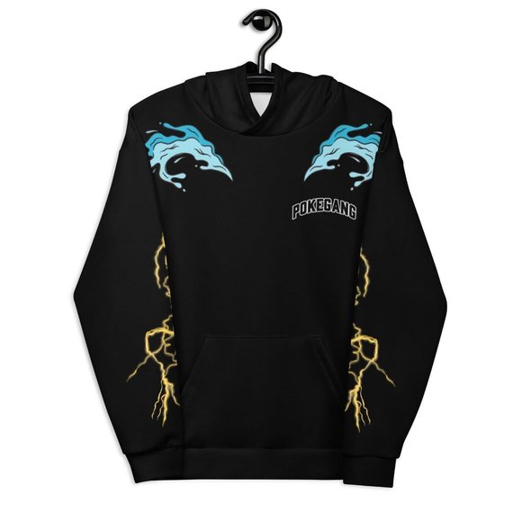 PokeGang Unisex Black Long Sleeve Kangaroo Pocket Pullover Sweat Soft Hoodie - Picture 5 of 6